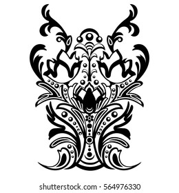 Damask floral pattern with arabesque, oriental ornament. Abstract traditional decor for backgrounds. Black and white colors, monochrome. Vector illustration