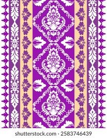 Damask floral pattern border. Motifs Ikat floral ethnic oriental pattern traditional.Aztec style abstract vector illustration.design for texture, fabric, scarf,background,carpet,,rug