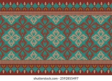 Damask floral pattern border. Motifs Ikat floral ethnic oriental pattern traditional.Aztec style abstract vector illustration.design for texture, fabric, scarf,background,carpet,,rug