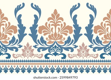 Damask floral pattern border. Motifs Ikat floral ethnic oriental pattern traditional.Aztec style abstract vector illustration.design for texture, fabric, scarf,background,carpet,rug