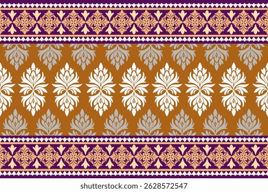 Damask floral pattern border. Motifs Ikat floral ethnic oriental pattern traditional.Aztec style abstract vector illustration.design for texture, fabric, scarf,background,carpet,rug