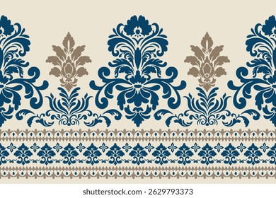 Damask floral pattern border. Motifs Ikat floral ethnic oriental pattern traditional.Aztec style abstract vector illustration.design for texture, fabric, scarf,background,carpet,rug