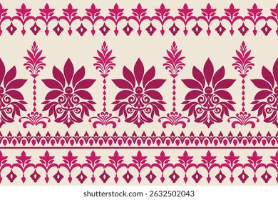 Damask floral pattern border. Motifs Ikat floral ethnic oriental pattern traditional.Aztec style abstract vector illustration.design for texture, fabric, scarf,background,carpet,rug