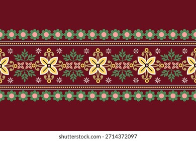 Borde de patrón floral de damasco. Motivos Ikat patrón oriental étnico floral tradicional. Ilustración vectorial abstracta de estilo azteca. diseño para textura, tela, bufanda, fondo, alfombra, alfombra