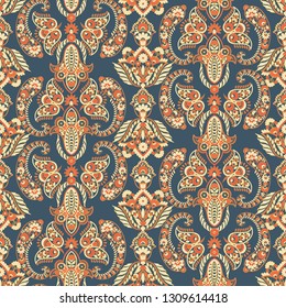 Damask floral pattern for decoration design. Elegance vintage arabesque ethnic background.