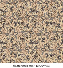 Damask floral pattern for decoration design. Elegance vintage arabesque ethnic background.