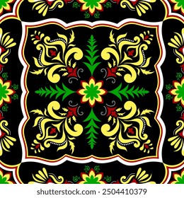Damask Floral Pattern This seamless vector illustration is perfect for wallpapers, invitations, rugs, curtains and decor. The ornate motifs add a touch of elegance and cultural flair.