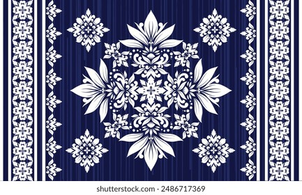 Damask Floral Pattern Vector. Arabesque Cloth  ,Bandana Print, Silk  ,Baroque Style  ,Bohemian Decor  ,Border Embroidery , Carpet Pattern  ,Cushion Cover ,Damascus Ornament  ,Damask Pattern 