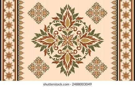 Damask Floral Pattern Vector. Arabesque Cloth  .Bandana Print.Silk  .Baroque Style  .Bohemian Decor   Border Embroidery .Carpet Pattern  .Cushion Cover ,Damascus Ornament  ,Damask Pattern