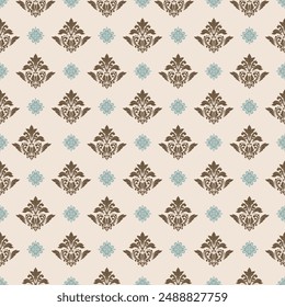 Damask Floral Pattern Vector. Arabesque Cloth  .Bandana Print.Silk  .Baroque Style  .Bohemian Decor   Border Embroidery .Carpet Pattern  .Cushion Cover ,Damascus Ornament  ,Damask Pattern 