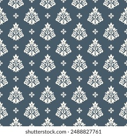 Damask Floral Pattern Vector. Arabesque Cloth  .Bandana Print.Silk  .Baroque Style  .Bohemian Decor   Border Embroidery .Carpet Pattern  .Cushion Cover ,Damascus Ornament  ,Damask Pattern 