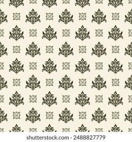 Damask Floral Pattern Vector. Arabesque Cloth  .Bandana Print.Silk  .Baroque Style  .Bohemian Decor   Border Embroidery .Carpet Pattern  .Cushion Cover ,Damascus Ornament  ,Damask Pattern 