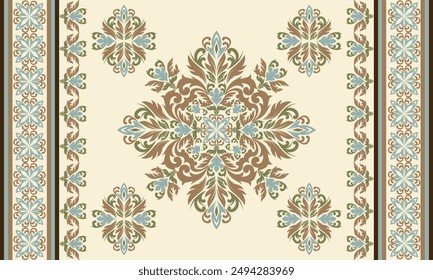 Damast Blumenmuster Vektorgrafik. Arabesque Tuch .Bandana Print.Silk .Baroque Stil .Bohemian Dekor   Rahmenstickerei .Teppichmuster .Kissenbezug ,Damaskus Ornament ,Damaskusmuster 