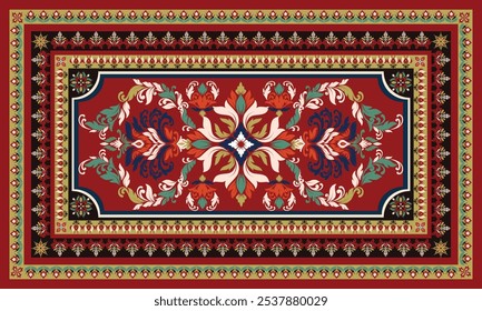 Damask Floral Pattern Vector. Arabesque Cloth .Bandana Print.Silk .Baroque Style .Bohemian Decor Border Embroidery .Carpet Pattern .Cushion Cover ,Damascus Ornament ,Damask Pattern.