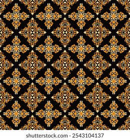 Vector de patrón floral de damasco. Paño arabesco. Estampado de bandana. Seda. Estilo barroco. Bordado de borde de decoración bohemia. Patrón de alfombra. Cubierta de cojín, ornamento de Damasco, patrón de damasco.