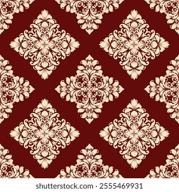 Damask Floral Pattern Vector. Arabesque Cloth .Bandana Print.Silk .Baroque Style .Bohemian Decor Border Embroidery .Carpet Pattern .Cushion Cover ,Damascus Ornament ,Damask Pattern