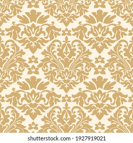 Damask floral pattern in vector. Seamless background, baroque wallpaper, royal victorian golden texture 