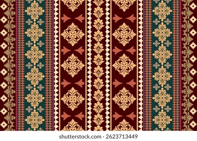 Damask floral pattern.Motifs Ikat floral ethnic oriental pattern traditional.Aztec style abstract vector illustration.design for texture, fabric, scarf,background,carpet,rug Damask rug pattern.