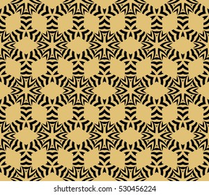 Damask floral seamless geometric pattern background. Luxury texture for wallpaper, invitation. Vector illustration. gold on black.