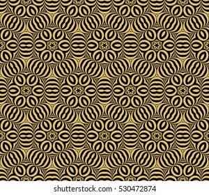 Damask floral seamless geometric pattern background. Luxury texture for wallpaper, invitation. Vector illustration. gold on black.