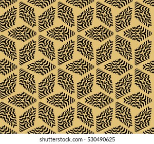 Damask floral seamless geometric pattern background. Luxury texture for wallpaper, invitation. Vector illustration. gold on black.
