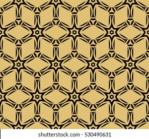 Damask floral seamless geometric pattern background. Luxury texture for wallpaper, invitation. Vector illustration. gold on black.