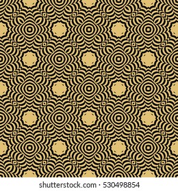 Damask floral seamless geometric pattern background. Luxury texture for wallpaper, invitation. Vector illustration. gold on black.