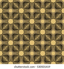 Damask floral seamless geometric pattern background. Luxury texture for wallpaper, invitation. Vector illustration. gold on black.