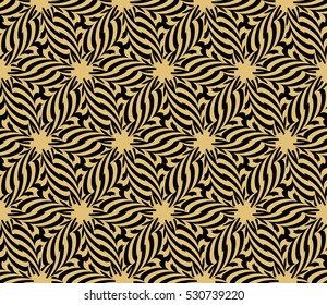 Damask floral seamless geometric pattern background. Luxury texture for wallpaper, invitation. Vector illustration. gold on black.