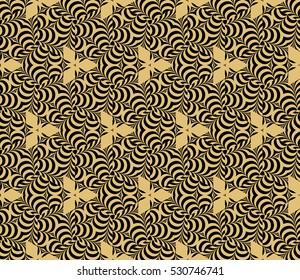 Damask floral seamless geometric pattern background. Luxury texture for wallpaper, invitation. Vector illustration. gold on black.