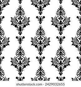 Damask floral seamless pattern, Abstral floral embroidery traditional ethnic mandala style, Victorian Vintage damask illustration design for home, Decorative, fabric, silk, scarf, book, paper, wall 