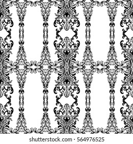 Damask floral seamless pattern with arabesque, oriental ornament. Abstract traditional decor for backgrounds, wallpaper, fabric design, decoration. Black and white colors, monochrome. Vector ClipArt