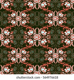 Damask floral seamless pattern with arabesque, multicolor oriental ornament. Abstract traditional decor for backgrounds with natural motifs, wallpaper, fabric design, decoration. Vector ClipArt
