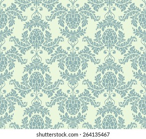 Damask floral seamless pattern with artichoke in blue-green tones