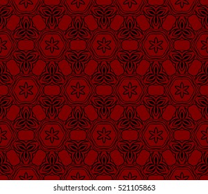 Damask Floral Seamless Pattern Background. Luxury Texture For Wallpaper, Invitation. Vector Illustration. Red, Black Color