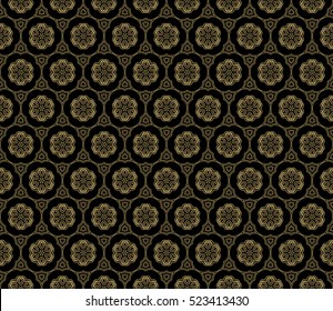 Damask floral seamless pattern background. Luxury texture for wallpaper, invitation. Vector illustration. gold on black.