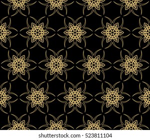 Damask floral seamless pattern background. Luxury texture for wallpaper, invitation. Vector illustration. gold on black.