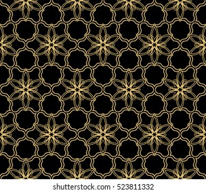 Damask floral seamless pattern background. Luxury texture for wallpaper, invitation. Vector illustration. gold on black.