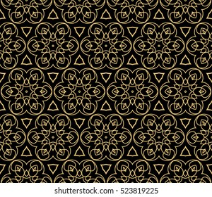 Damask floral seamless pattern background. Luxury texture for wallpaper, invitation. Vector illustration. gold on black.