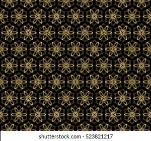 Damask floral seamless pattern background. Luxury texture for wallpaper, invitation. Vector illustration. gold on black.