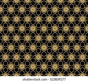 Damask floral seamless pattern background. Luxury texture for wallpaper, invitation. Vector illustration. gold on black.