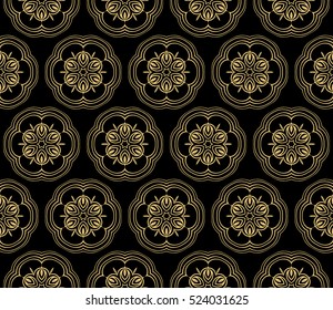 Damask floral seamless pattern background. Luxury texture for wallpaper, invitation. Vector illustration. gold on black.