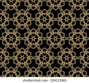 Damask floral seamless pattern background. Luxury texture for wallpaper, invitation. Vector illustration. gold on black.