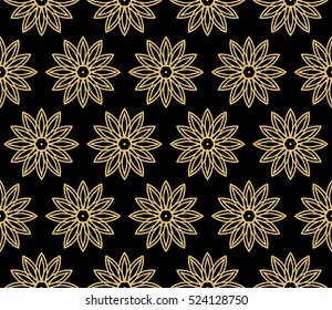 Damask floral seamless pattern background. Luxury texture for wallpaper, invitation. Vector illustration. gold on black.