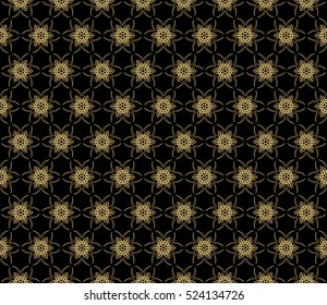Damask floral seamless pattern background. Luxury texture for wallpaper, invitation. Vector illustration. gold on black.
