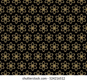 Damask floral seamless pattern background. Luxury texture for wallpaper, invitation. Vector illustration. gold on black.