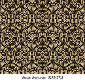 Damask floral seamless pattern background. Luxury texture for wallpaper, invitation. Vector illustration. gold on black.