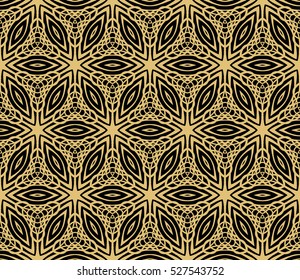 Damask floral seamless pattern background. Luxury texture for wallpaper, invitation. Vector illustration. gold on black.