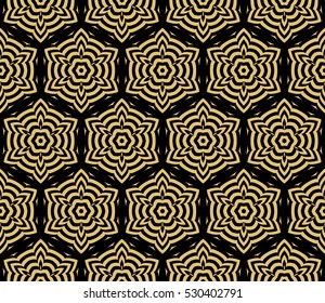 Damask floral seamless pattern background. Luxury texture for wallpaper, invitation. Vector illustration. gold on black.