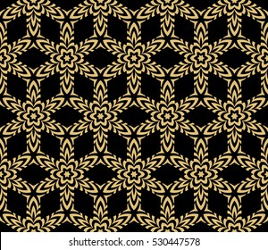 Damask floral seamless pattern background. Luxury texture for wallpaper, invitation. Vector illustration. gold on black.